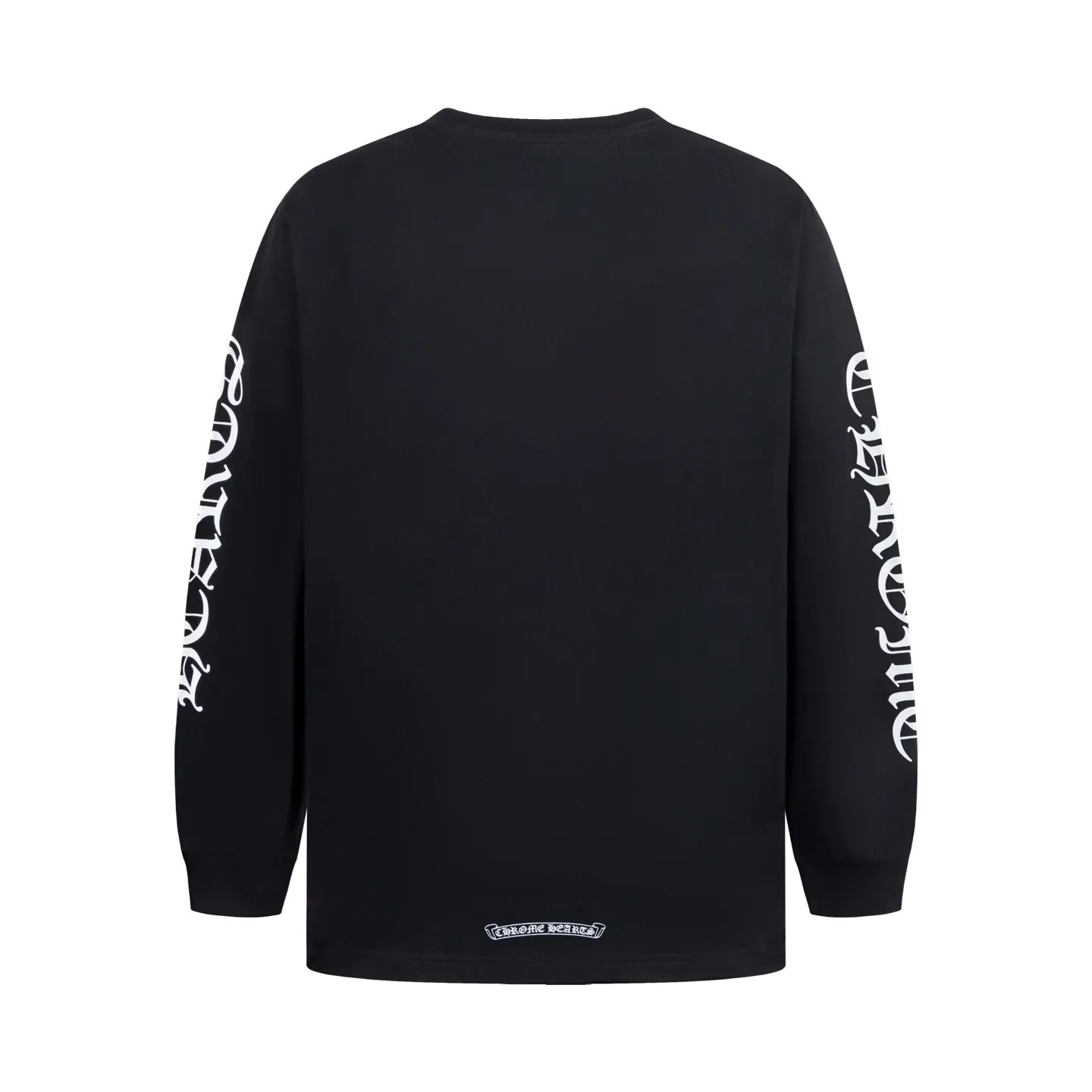 🅿️320 [Exclusive supply] CH Crow Heart Neck Sanskrit Long Sleeve (Black) The fabric is lightly brushed cotton 180g fabric. The upper body is super skin-friendly and soft. The original main label wash mark, silver thread anti-counterfeiting laser, purchased the original version to develop 1:1 restoration, glue printing is consistent with the original version. They are all black and cyan (green light), not the ordinary black fake version in the market. The collar thread is also dyed in the same vat. Size:S/M/L